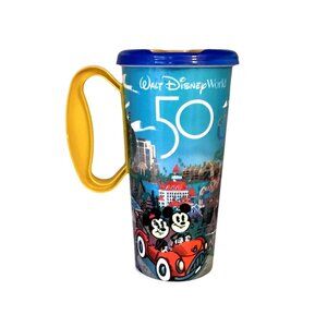 Disney World 50th Anniversary Resort Mug Refillable Parks Cup Mickey Blue Lid